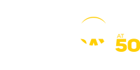 Earth Day 50, two-color white and maize horizontal logo - University of Michigan